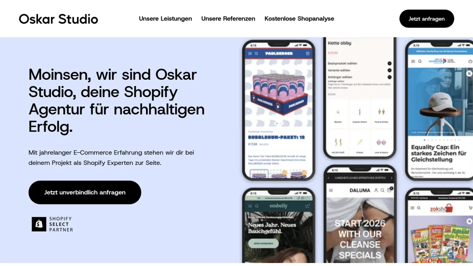 Screenshot of the Oskar Studio homepage