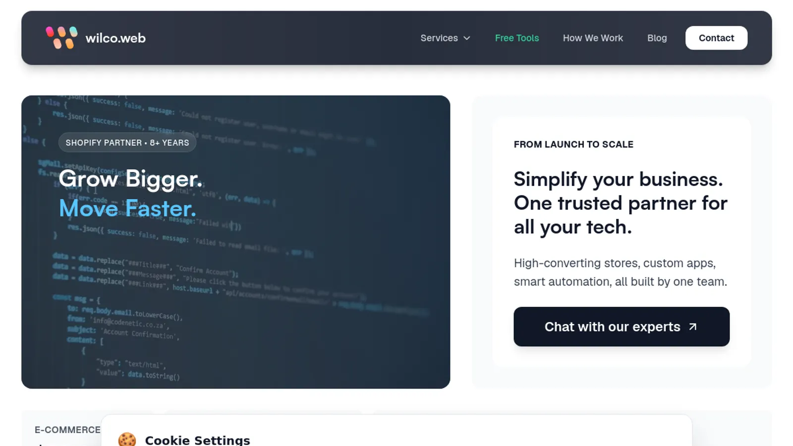 Screenshot of the wilco.web homepage