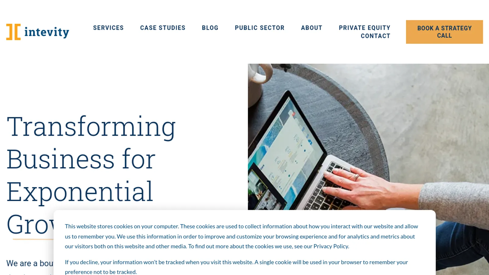 Screenshot of the Intevity homepage