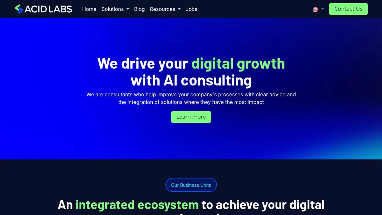 Screenshot of the Acid Labs homepage