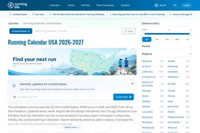 Screenshot of the Running.Life homepage