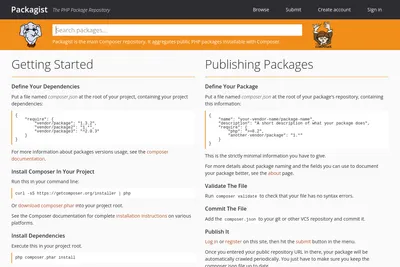 Screenshot of the Packagist homepage