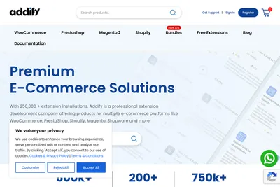 Screenshot of the Addify homepage