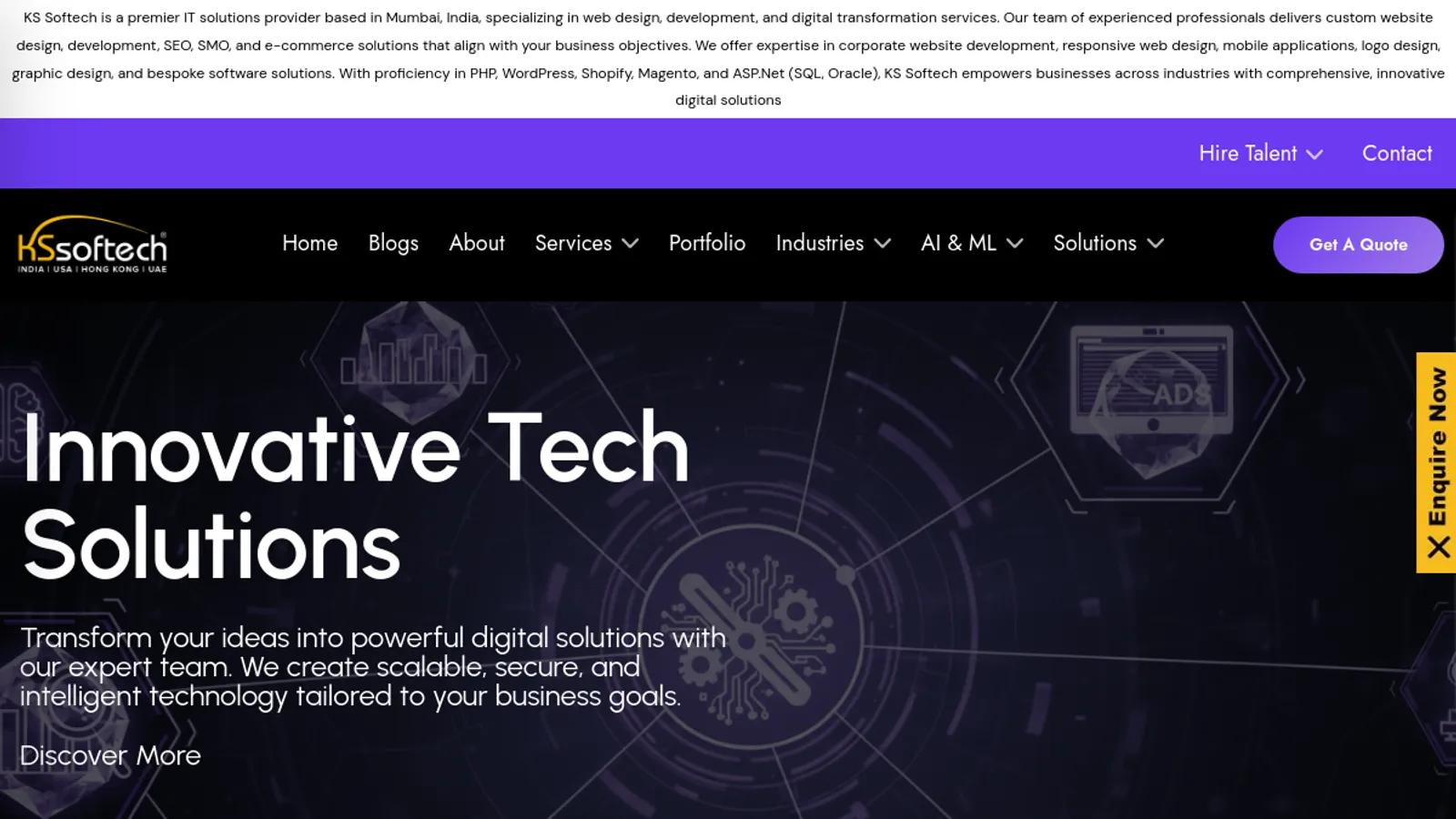 Screenshot of the KS Softech – Build. Optimize. Grow. D2C Commerce Architects homepage