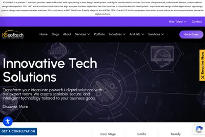Screenshot of the KS Softech – Build. Optimize. Grow. D2C Commerce Architects homepage