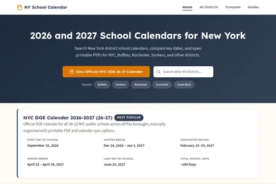 Screenshot of the NY School Calendar homepage