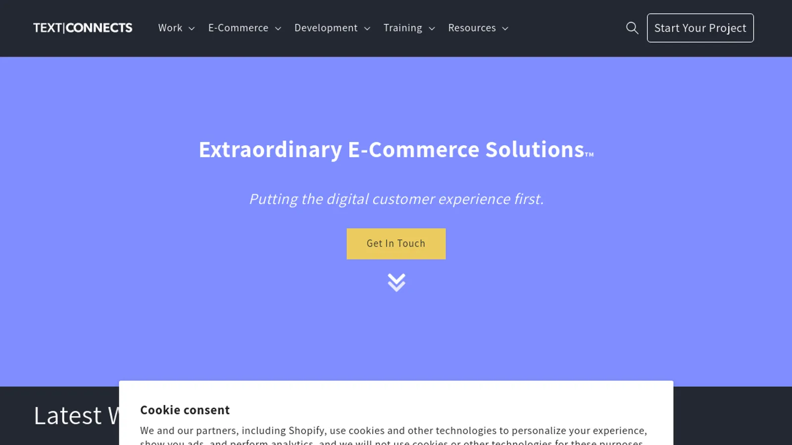 Screenshot of the Text Connects homepage