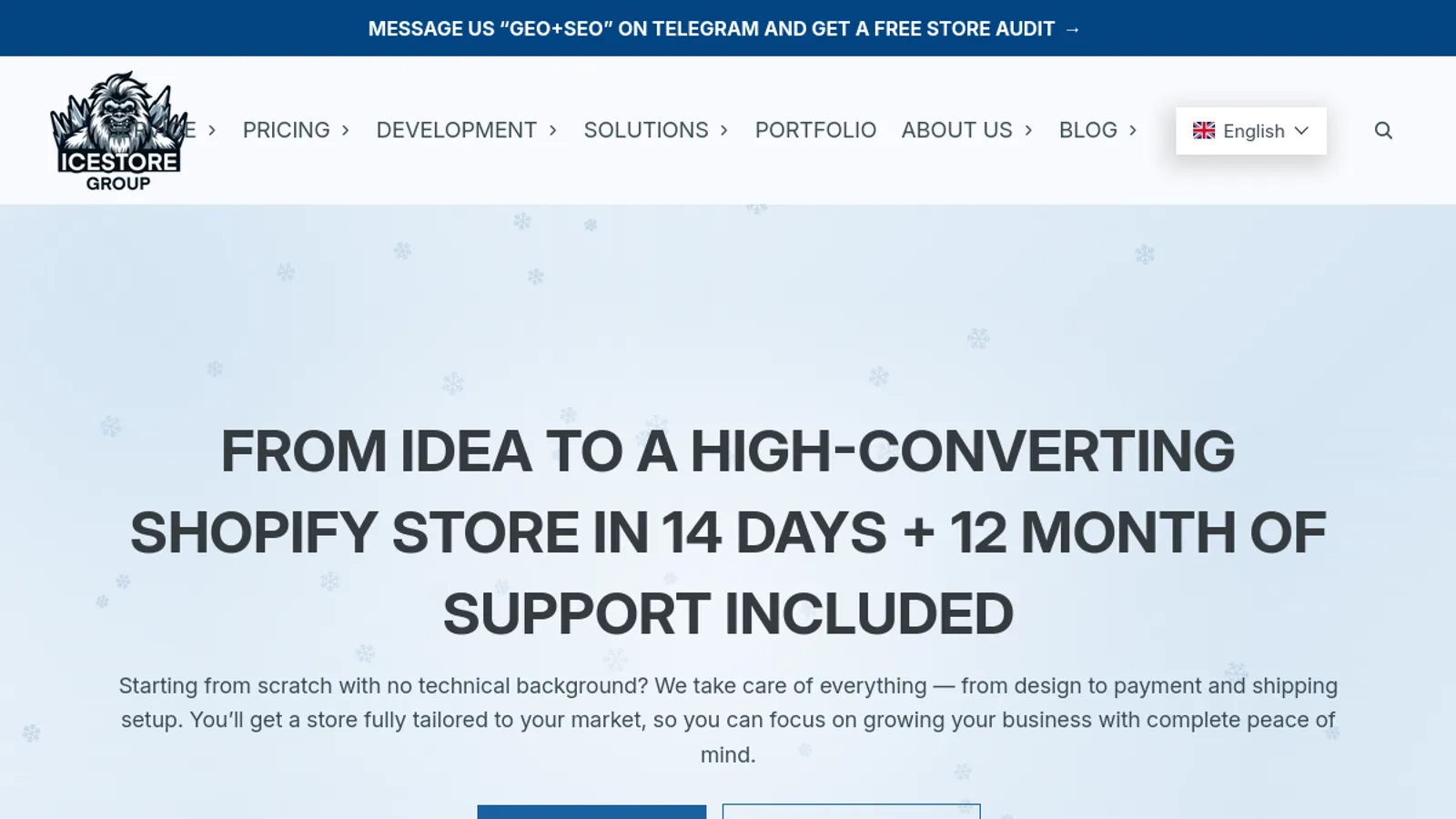 Screenshot of the IceStore Group homepage