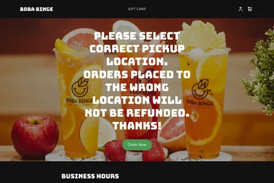 Boba Binge Uptown website homepage