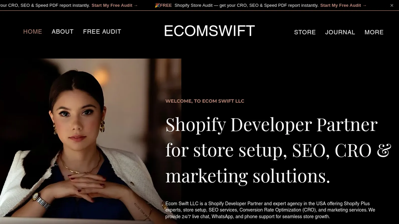 Screenshot of the Ecom Swift Solutions homepage