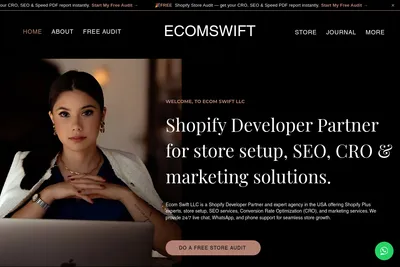 Screenshot of the Ecom Swift Solutions homepage