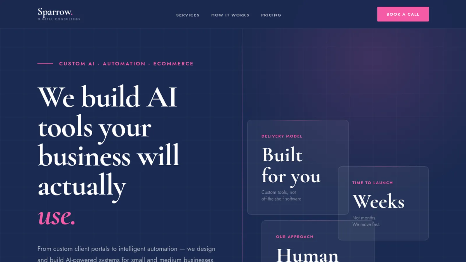 Screenshot of the Sparrow Digital homepage