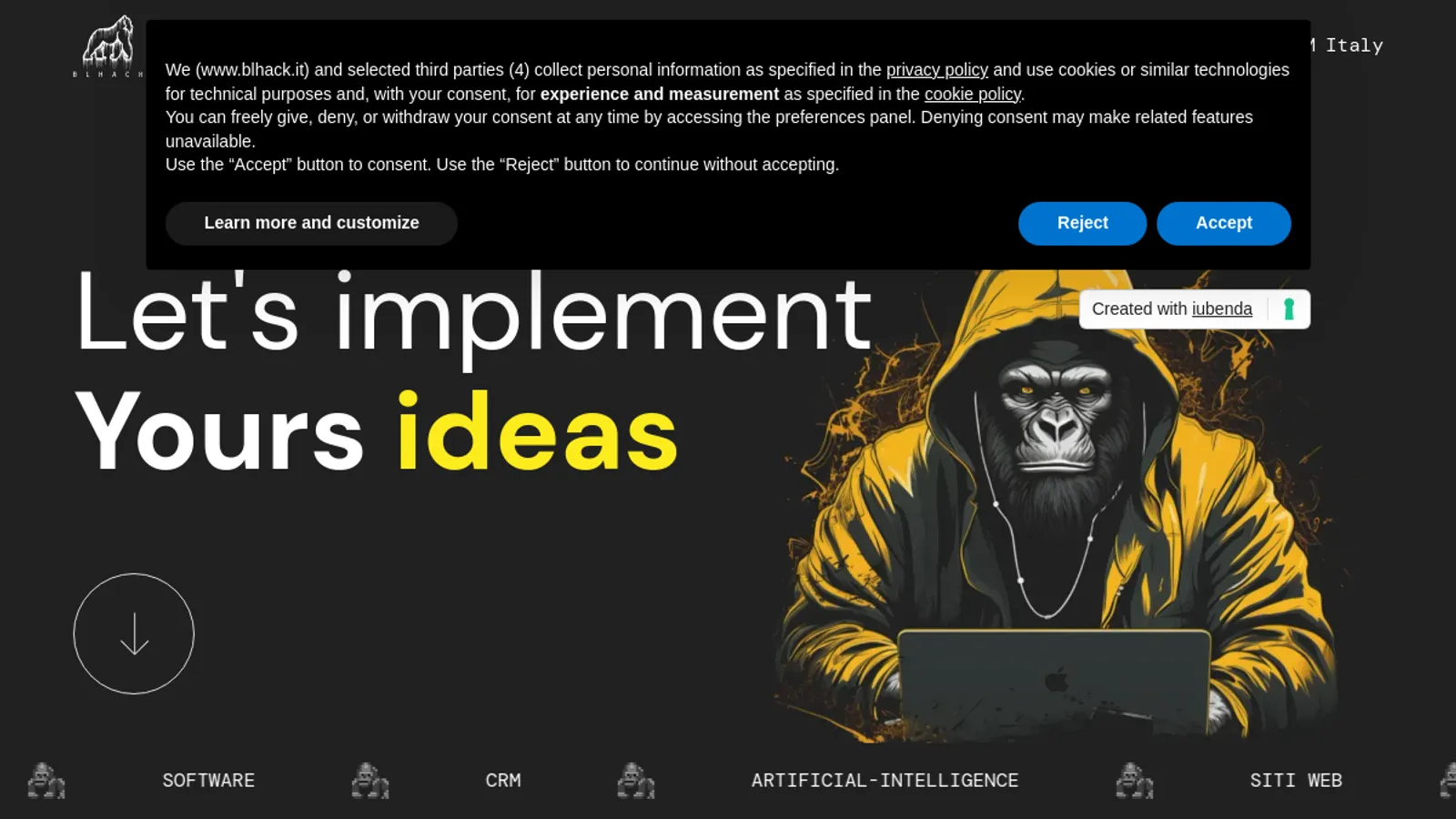 Screenshot of the Blhack Srl homepage