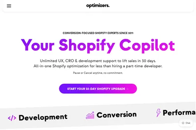 Screenshot of the Optimizers homepage