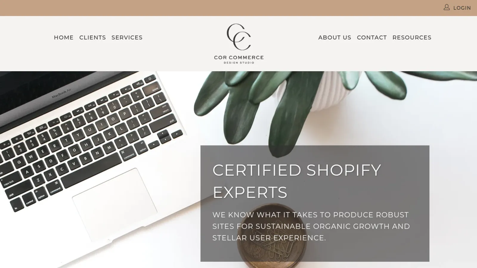 Screenshot of the COR Commerce homepage