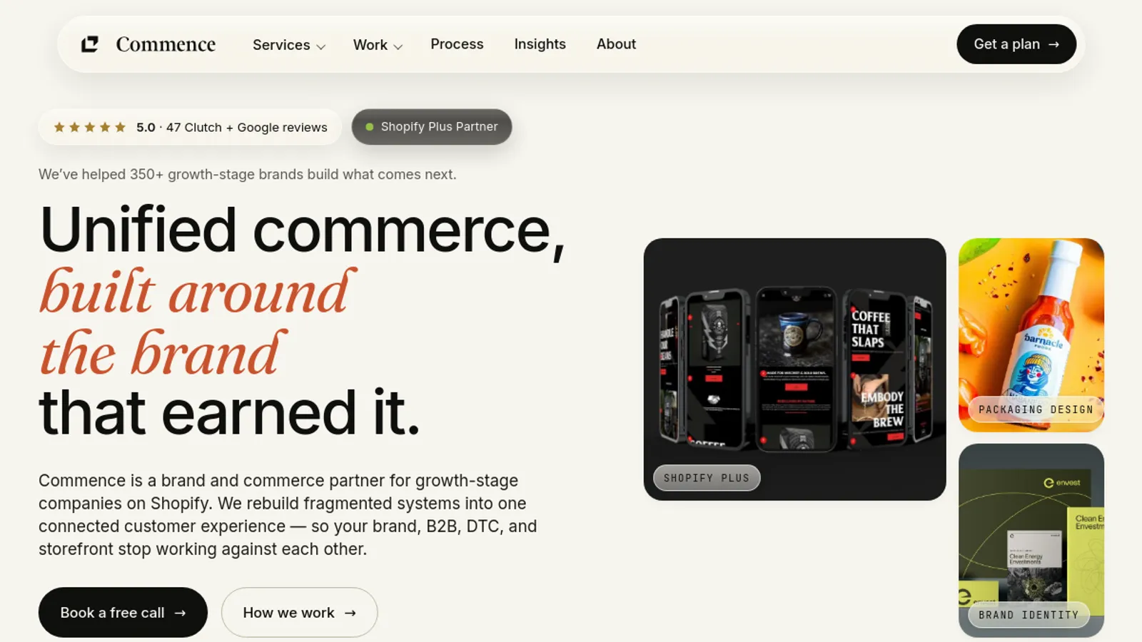 Screenshot of the Commence Commerce homepage