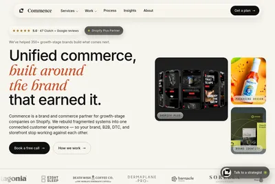 Screenshot of the Commence Commerce homepage