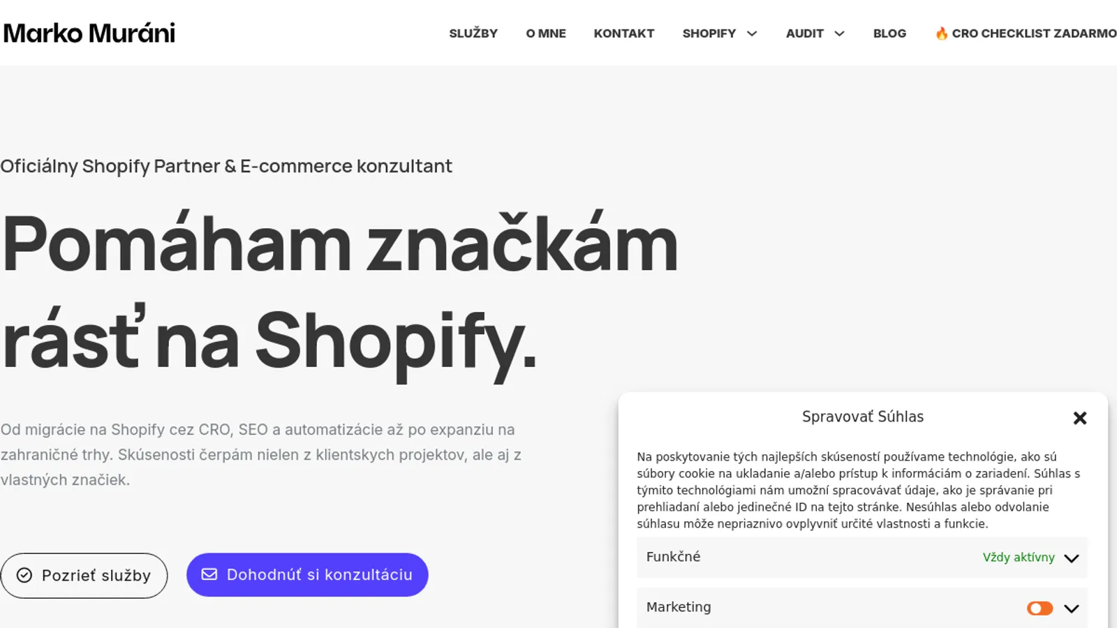 Screenshot of the Marko Muráni homepage