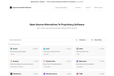 Screenshot of the Open Source Alternative homepage