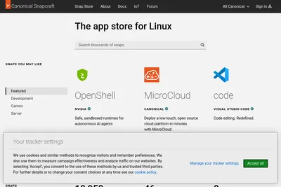 Screenshot of the Snapcraft homepage