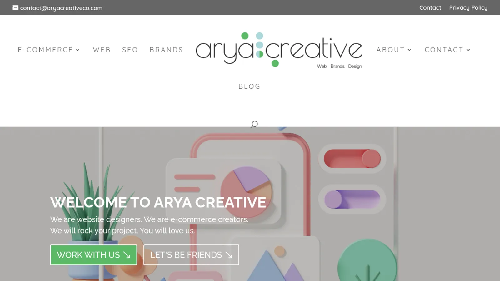 Screenshot of the Arya Creative homepage
