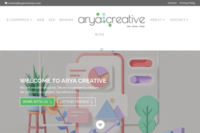 Screenshot of the Arya Creative homepage