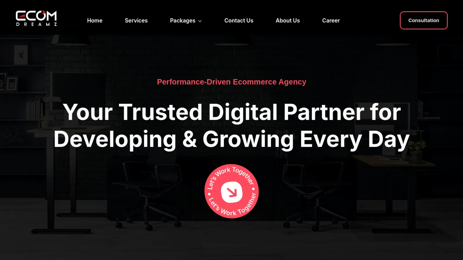 Screenshot of the eComDreamz homepage