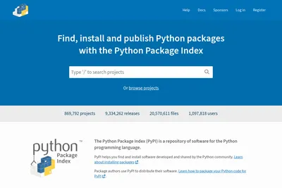 Screenshot of the PyPI homepage