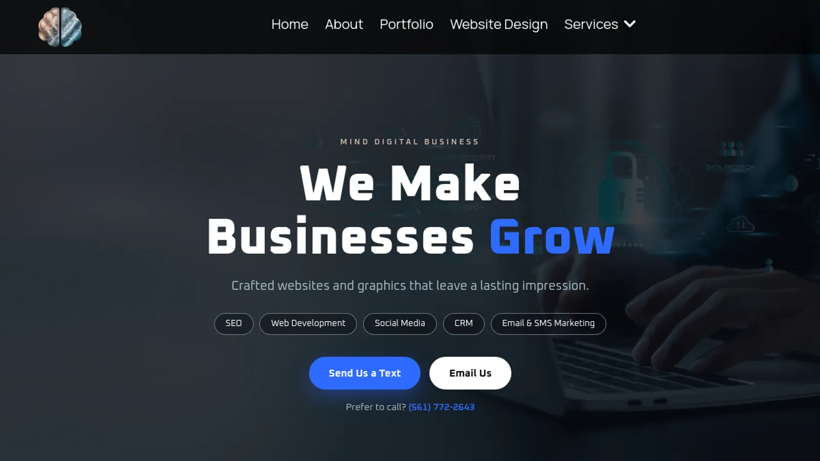 Screenshot of the Mind Corp homepage