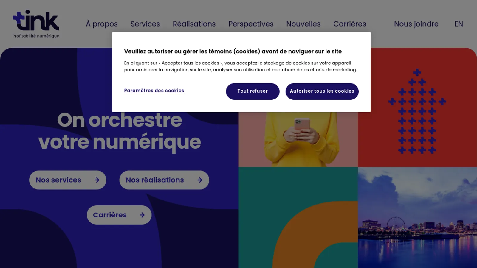 Screenshot of the Tink homepage
