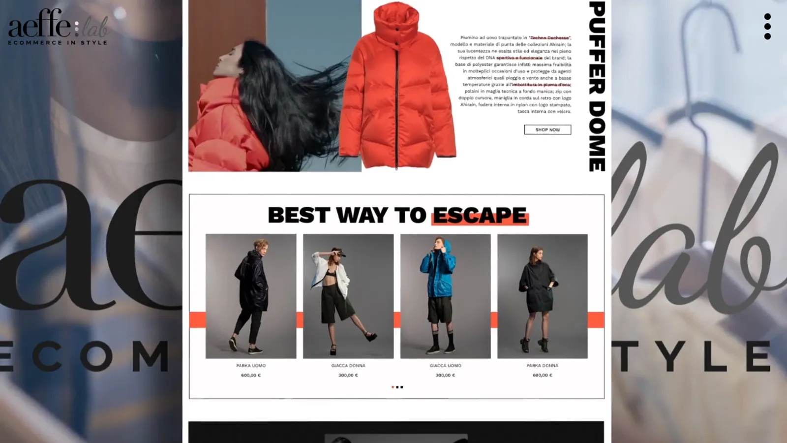 Screenshot of the AEFFE Lab S.r.l. homepage