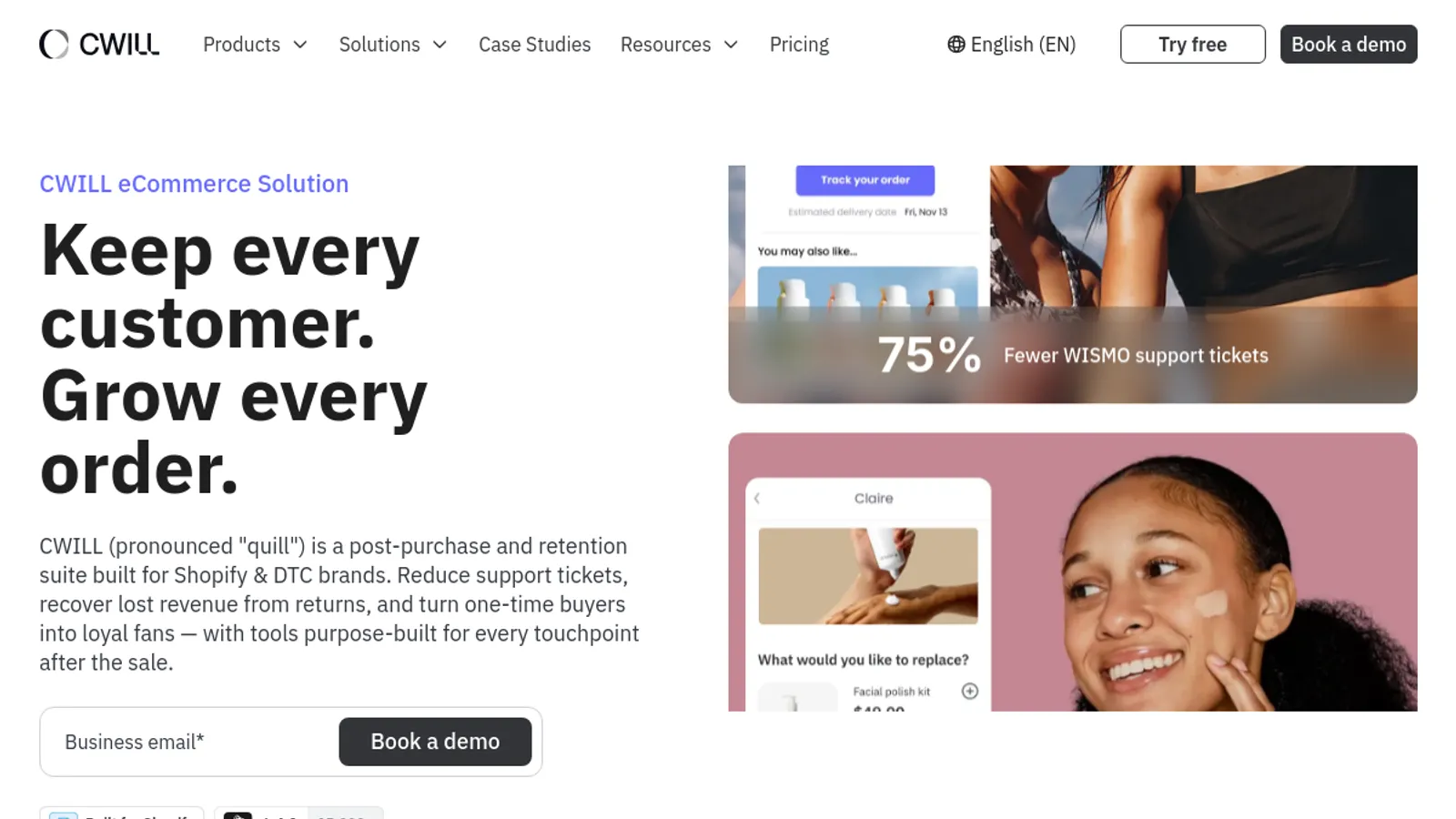 Screenshot of the Channelwill homepage