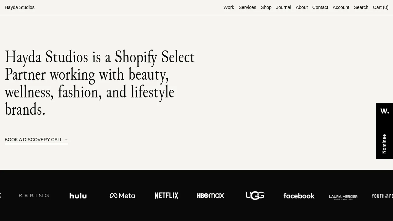 Screenshot of the Hayda Studios homepage