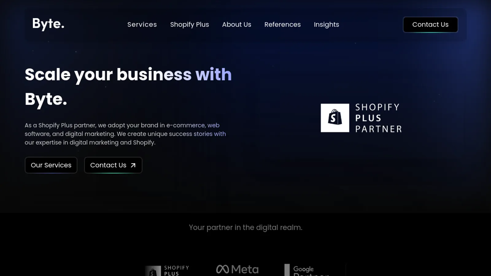Screenshot of the Byte homepage