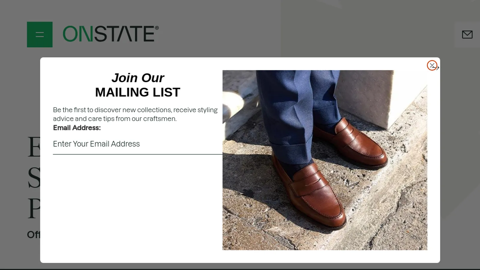 Screenshot of the Onstate homepage
