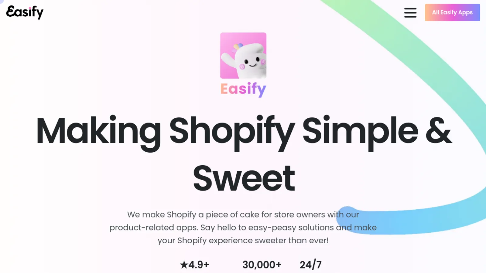 Screenshot of the Easify homepage