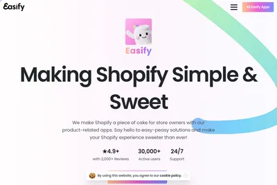 Screenshot of the Easify homepage