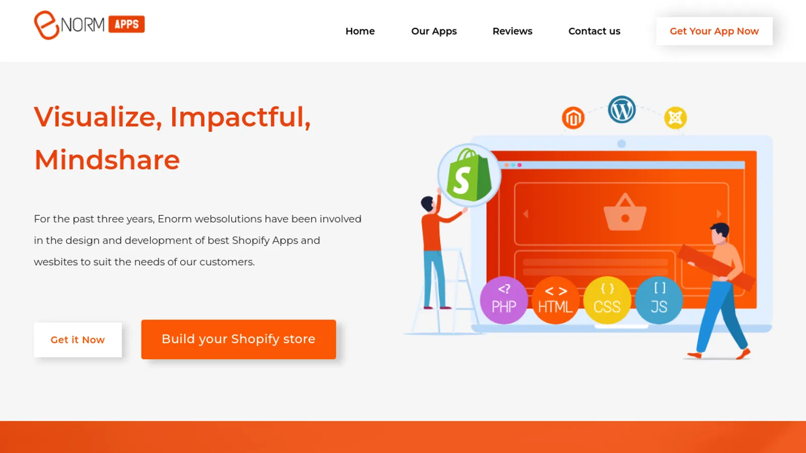 Screenshot of the EnormApps homepage