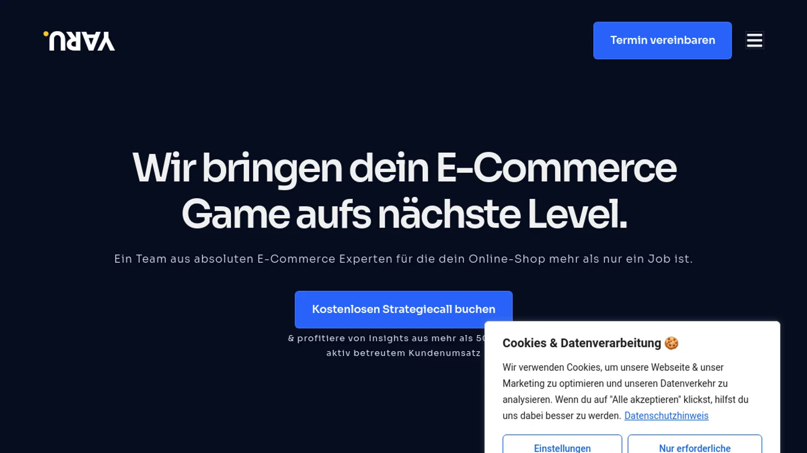 Screenshot of the YARU. homepage