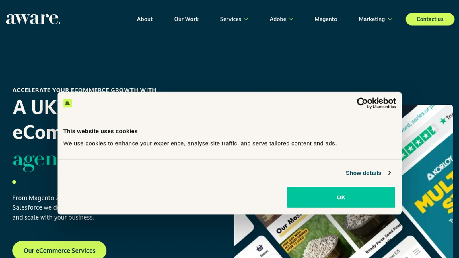 Screenshot of the Aware Digital homepage