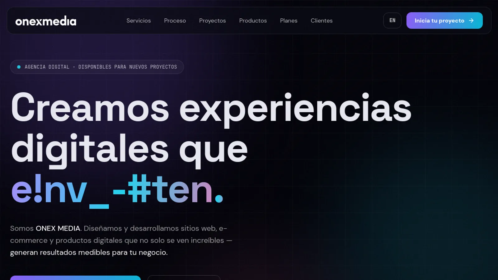 Screenshot of the Onex Media homepage