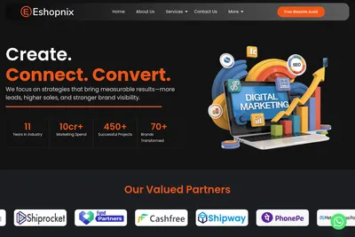 Screenshot of the ESHOPNIX- Best E-commerce Agency India homepage