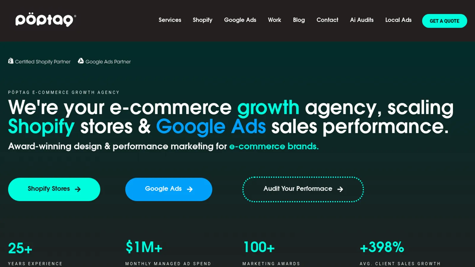 Screenshot of the POPTAG AGENCY homepage