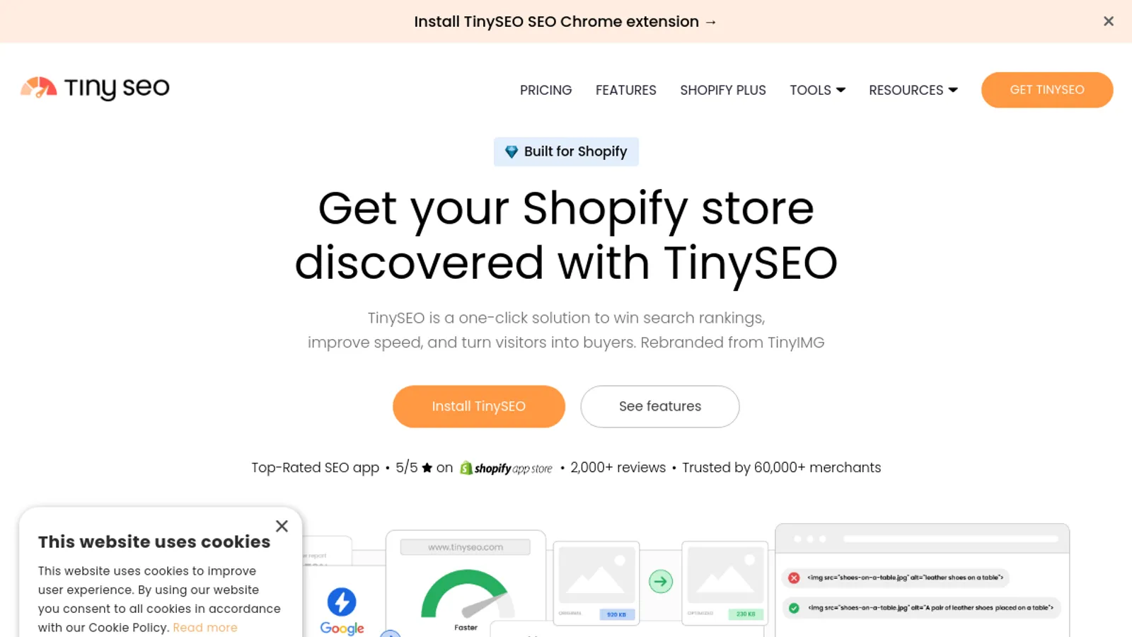 Screenshot of the TinyIMG homepage