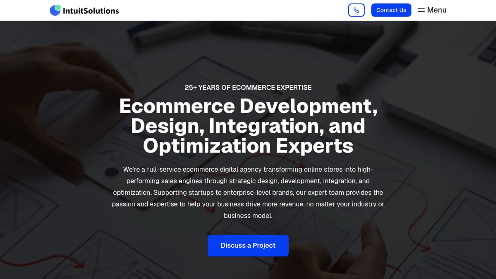 Screenshot of the IntuitSolutions homepage