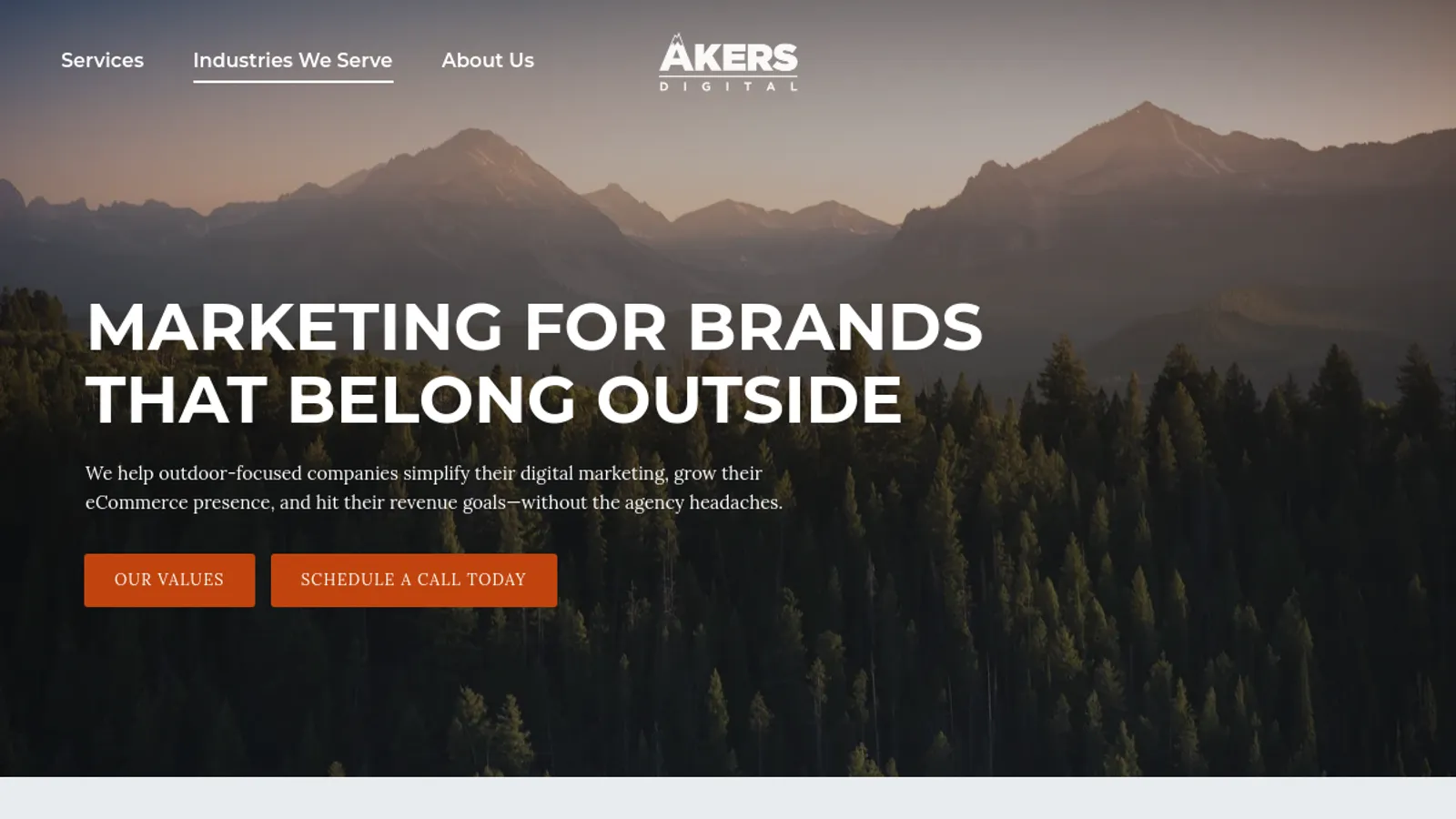 Screenshot of the Akers Digital homepage