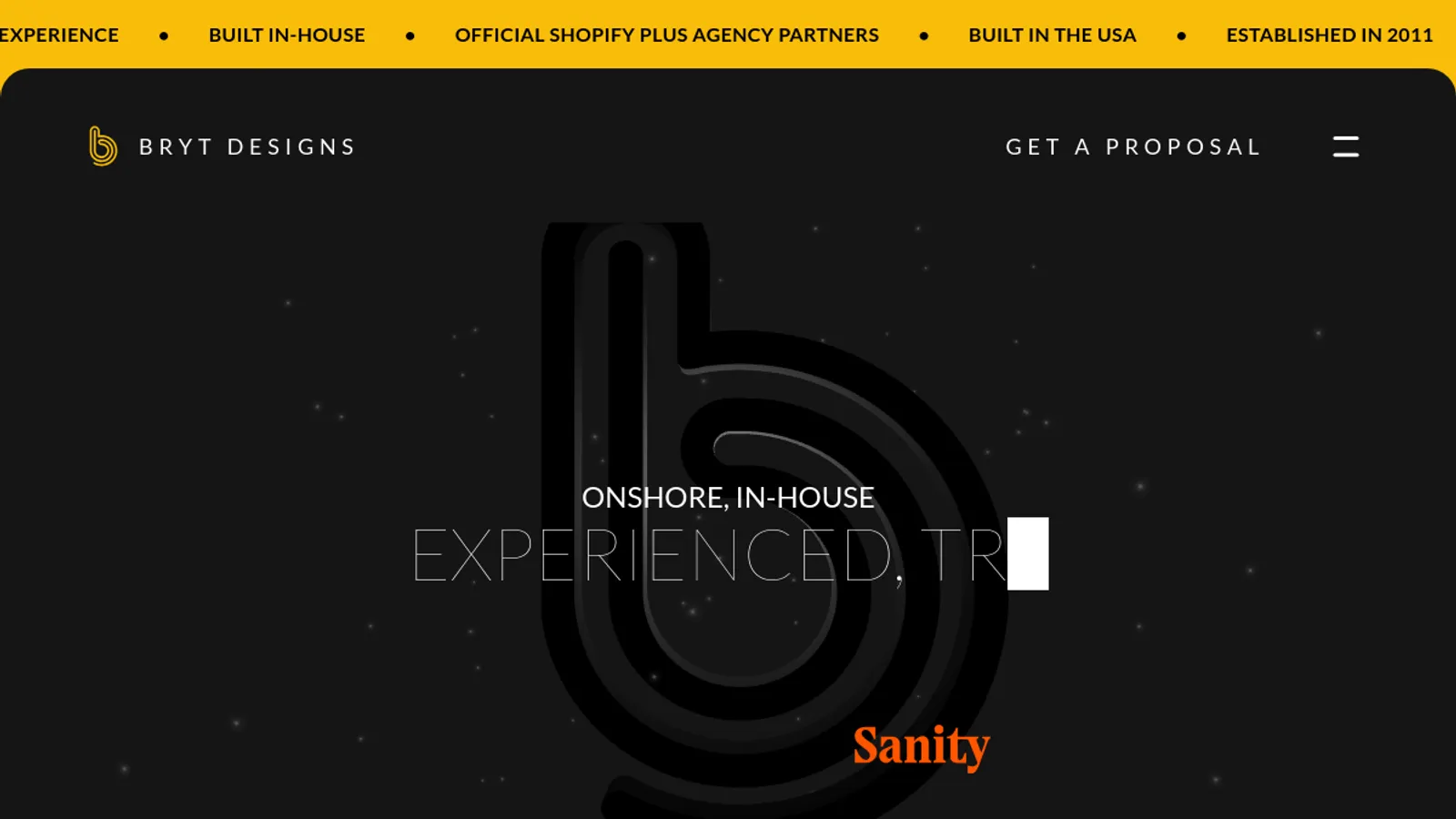 Screenshot of the Bryt Designs homepage