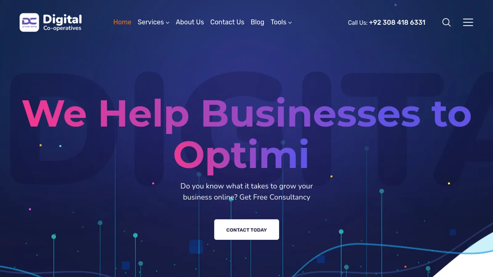 Screenshot of the Digital Co-operatives homepage