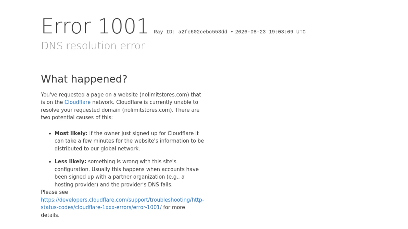 Screenshot of the NoLimitStores homepage