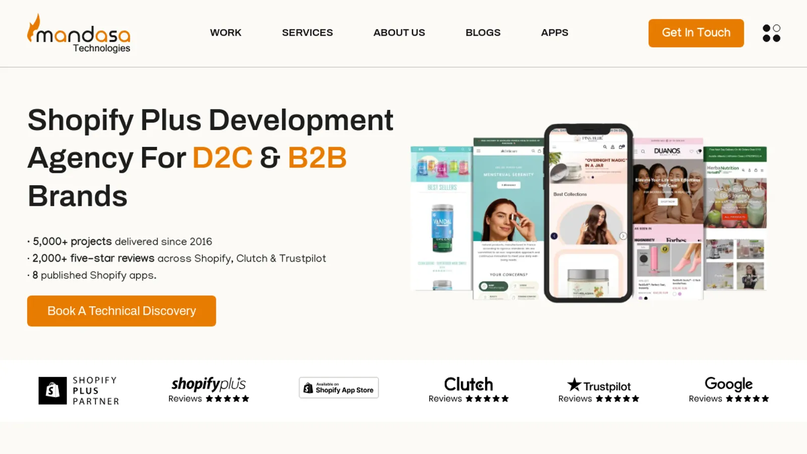 Screenshot of the Mandasa Technologies homepage